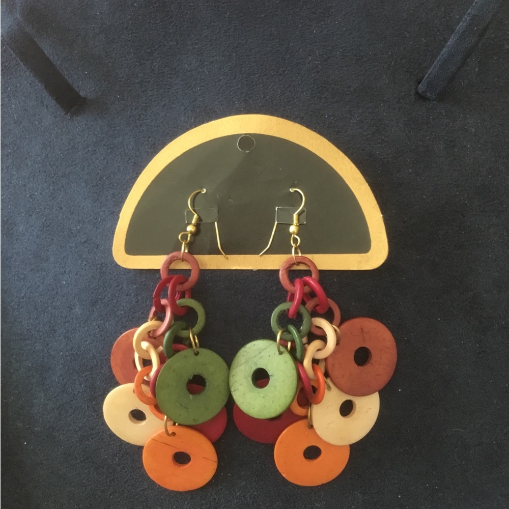Multicolor cascading disc dangling drop earrings